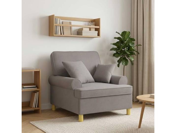 XL Sessel mit Kissen Taupe Stoff Polyesterbezug, Schaumstoffpolsterung, Holz- und Metallrahmen, Kunststoffbeine, Wohn- und Schlafzimmer