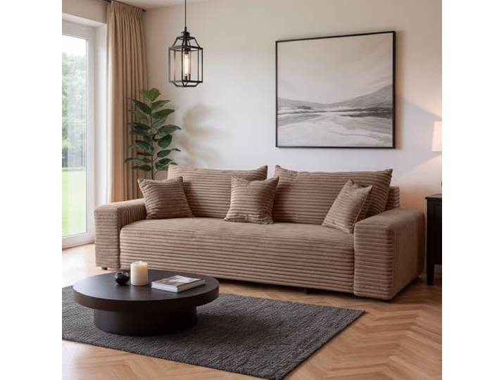 SOFILAND Cordo Schlafsofa 265×150 cm mit Bettkasten – Cord Sofa TILIA Breitcord, SoftTouch Komfort, 3-Sitzer Couch, abnehmbare Kissen, Easy Clean & Pet Friendly (Bronze)