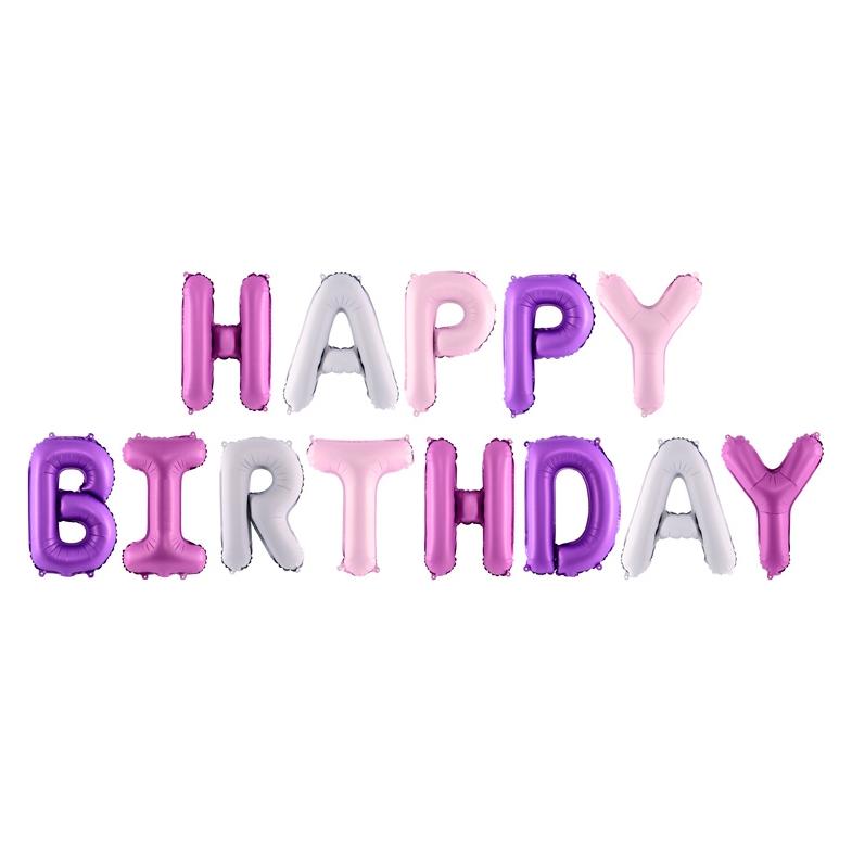 Partydeco Girlande aus "Happy Birthday"-Ballons in Lila und Violett (13x) (PDFB6P000)