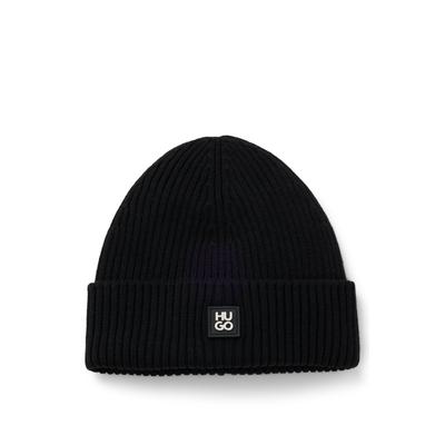 Strickmütze HUGO "Xola Metal", Herren, schwarz (schwarz 001), Strick, Wolle, unifarben, Mützen Strickmütze, aus reiner Wolle, mit Stack-Label, unisex