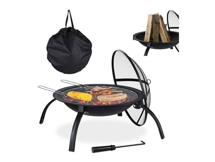 Relaxdays\, noir\, Brasero XL\, grillage\, tisonnier\, protection étincelles\, couverture\, jardin\, terrasse\, 56\,5cm\, sac\, mit Tragetasche