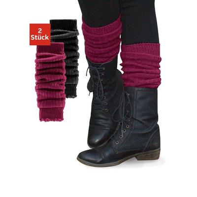 Beinstulpen LAVANA "gestrickte Beinwärmer und Armstulpen für Ballett, Tanz, Sport", Damen, lila (bordeaux, schwarz), Strick, Wolle, meliert, Stulpen, mit 30% Wolle, gerippt, bequem und warm