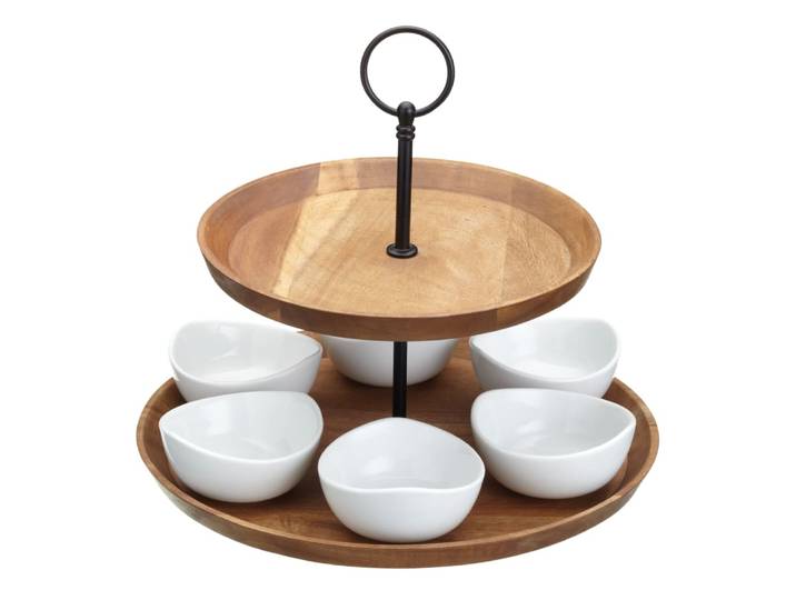 Ensemble de service 2 niveaux en bois d'acacia marron