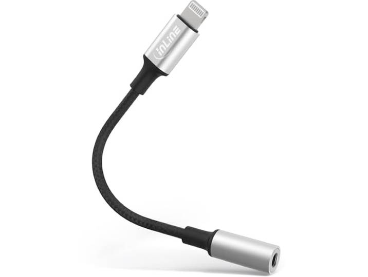 InLine 31440 Lightning Audio Adapter kabel, voor iPad, iPhone, iPod, zilver/zwart, 0,1 m