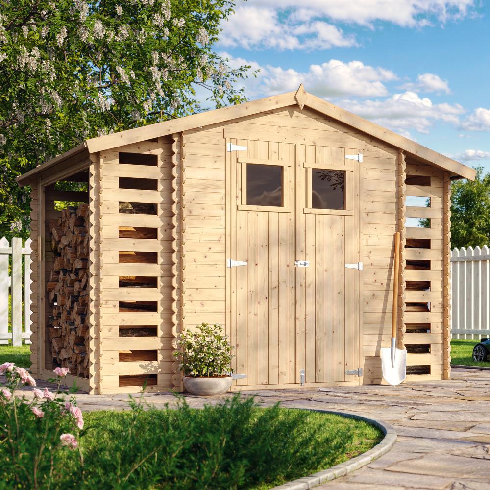 Gartenhaus mit Brennholzregal aus Holz 5,47 m2 - B206xL328xH218 cm - TIMBELA M391