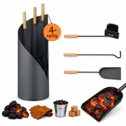 Relaxdays 4-teiliges Kaminbesteck mit Ständer Grau,Hellbraun,Schwarz