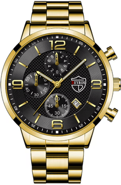Inspire Essentials Luxury Mens Business Quartz Watch Luminous Calendar Style gold Black