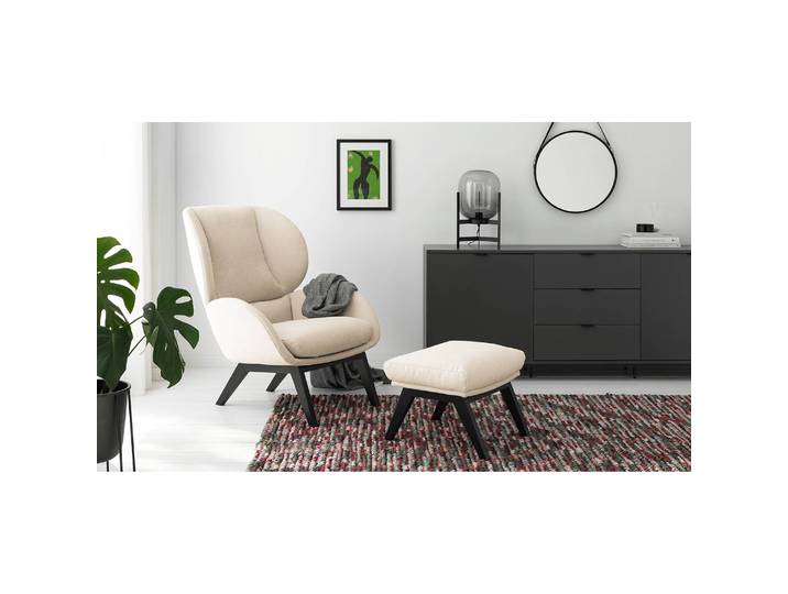 Repose-pieds 54 x 41 x 41cm Beige/Beige Noir Tissu Saia: Beige