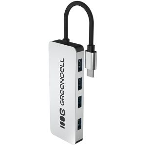 Green-Cell USB-Hub HUB-GC-C4A, grau, mit Metallgehäuse, 4 USB 3.0 Ports, Anschluss-Stecker USB-C