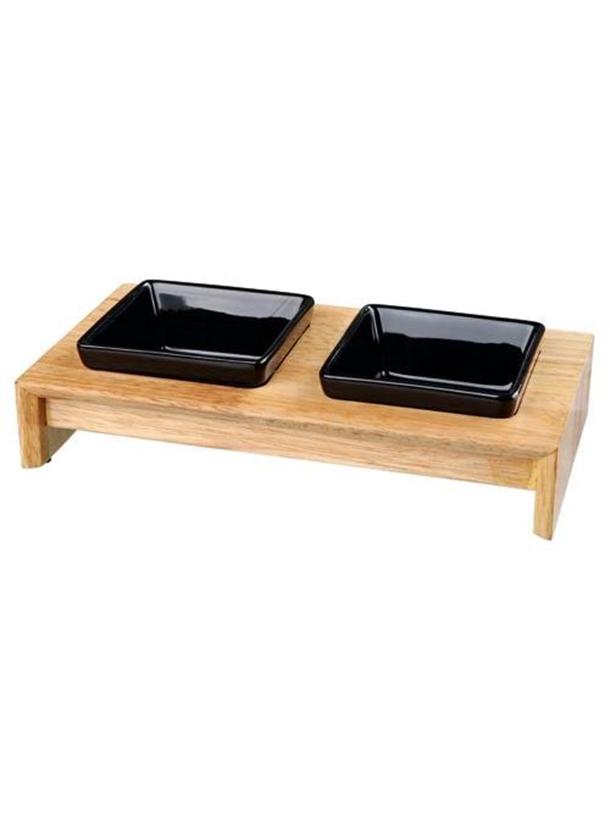 Trixie Bowl set ceramic/wood 2 × 0.2 l/10 × 10 cm/28 × 5 × 15 cm black