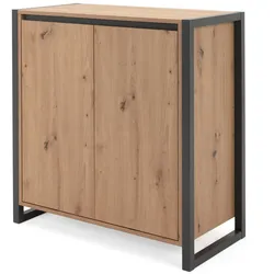 KOMMODE Artisan Eiche, anthrazit, Industrial Design 80 x 88 cm, Anrichte 2-türig