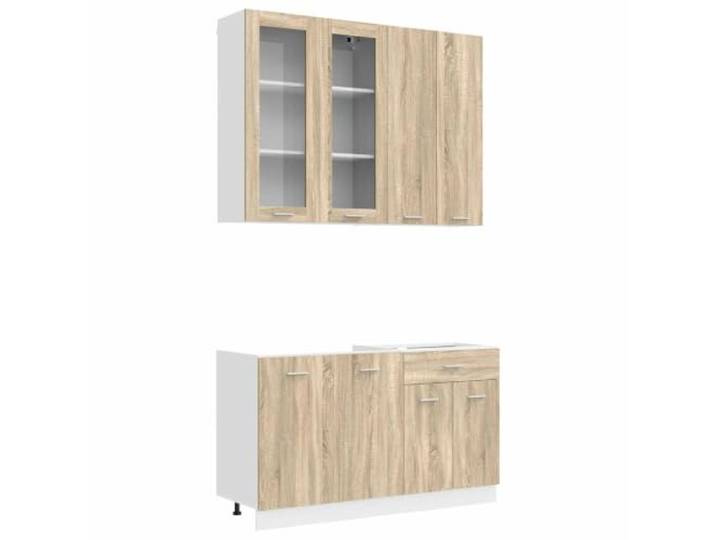 GPWERSDF Kücheneinheit Lyon 4 pcs Sonoma-Eiche Holzwerkstoff Höhenverstellbare Füße, Wandbefestigung, Ohne Spüle, Pflegeleicht