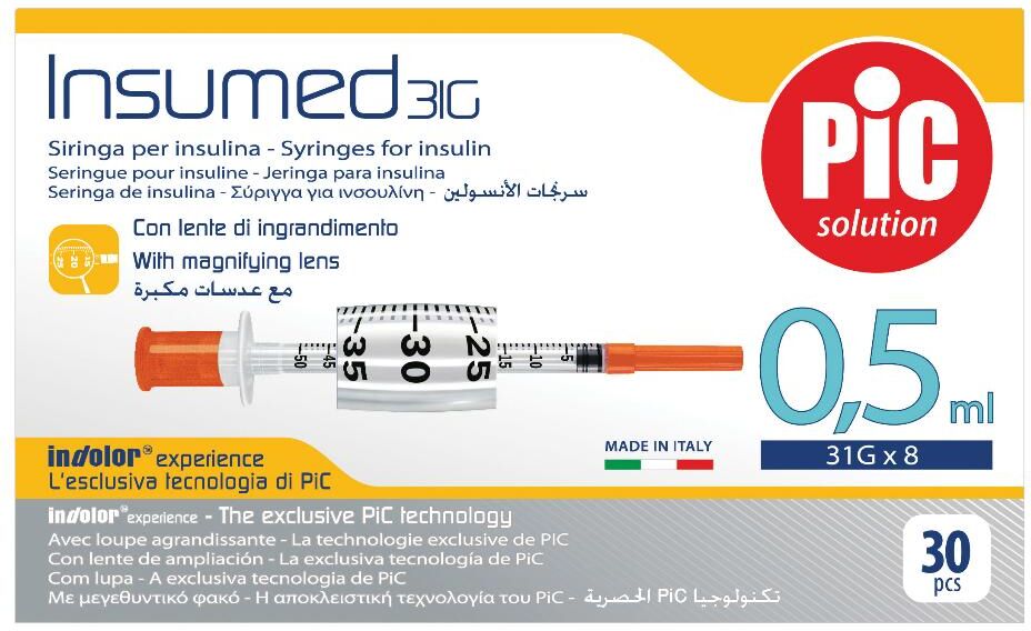 THERAS CONSUMER HEALTH Srl Siringhe Per Insulina Da 0,5 Ml Insumed Siringa Per Insulina G 31 0,5 Ml 30 Pezzi