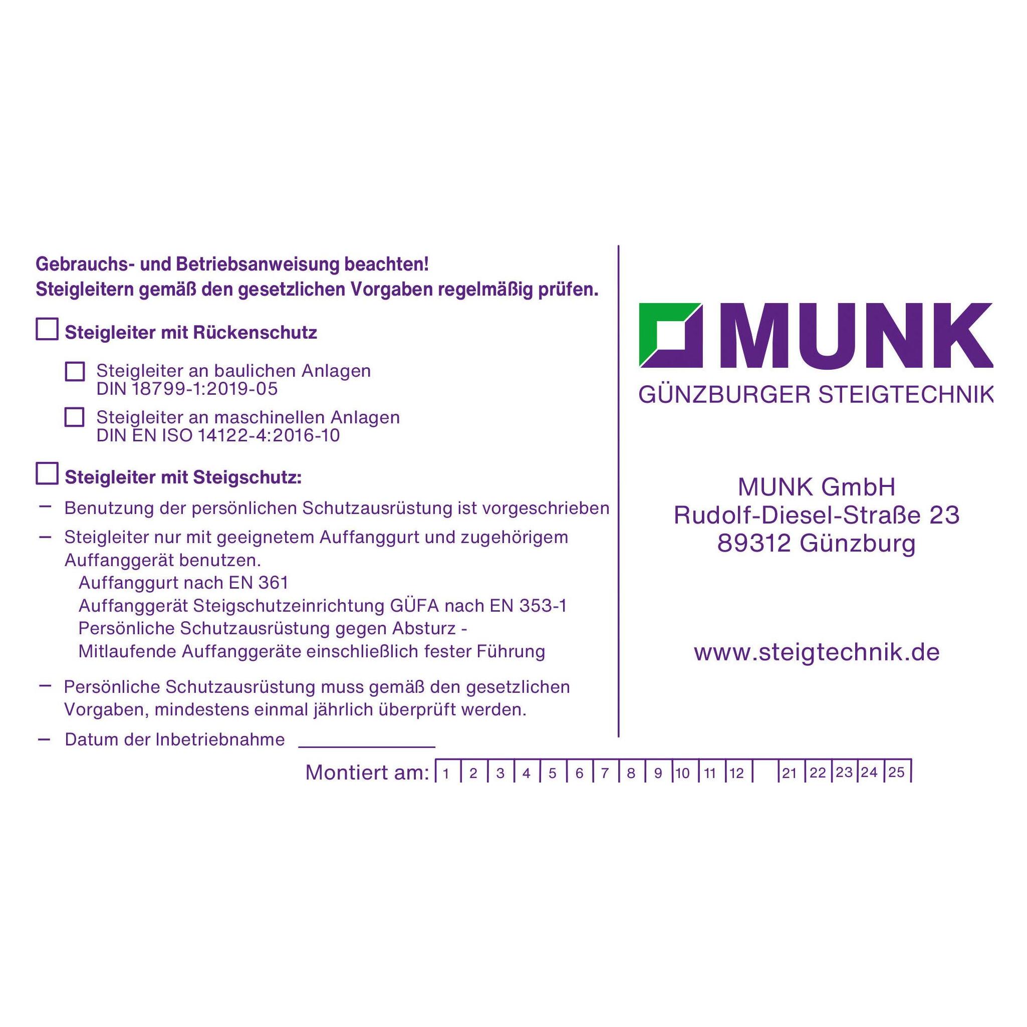 Munk Kennzeichnungsschild fr Steigschutzeinrichtung f. Steigschutz (019007)