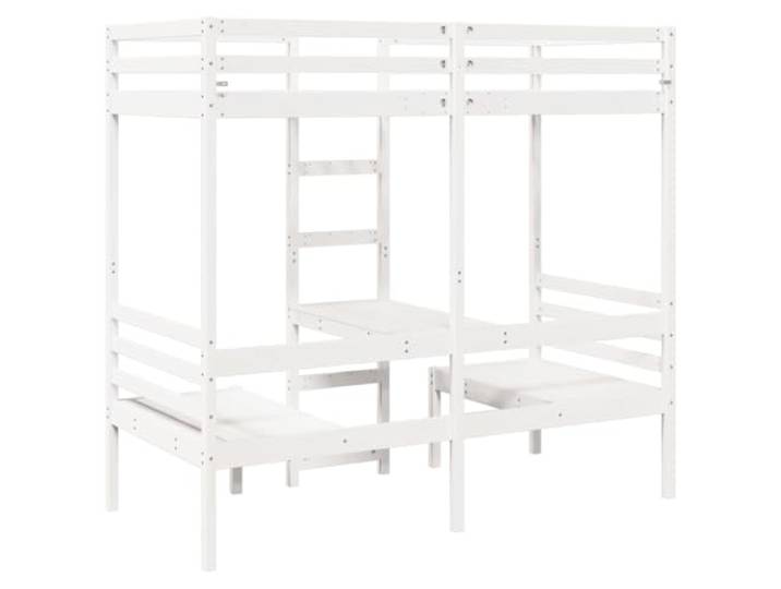 PUGYNBK Hochbett, Schreibtisch, Massivholz, Weiß, 90 x 200 cm Einzeln mit Stühlen, Treppe und Geländern, Lattenboden, Befestigung an der Wand