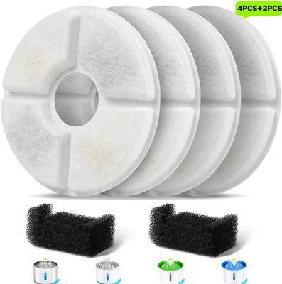 Inspire Curations PureFlow Cat Water Fountain Filter Replacement Set For 2.4L Pet Fountains 4 Filters 2sponge diameter 5in 12.7cm