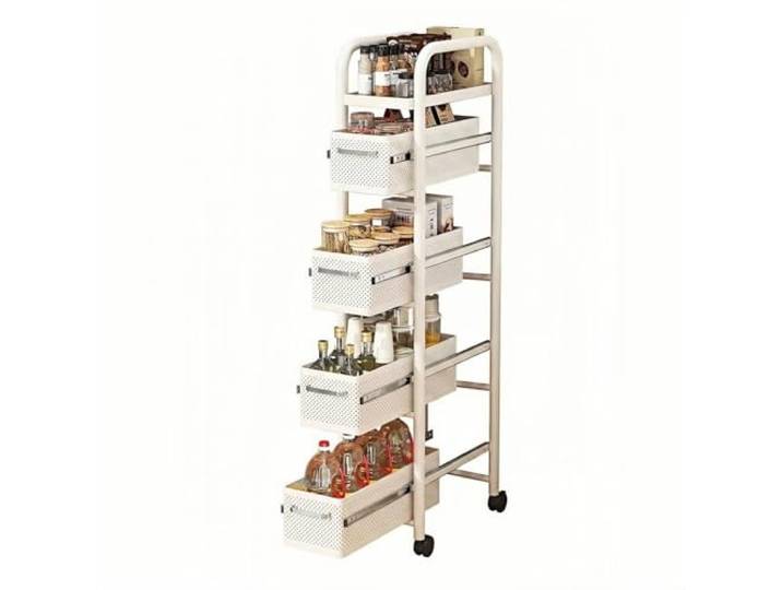 Essen Schmaler ausziehbarer Gap-Wagen, schmales verschiebbares Lagerregal For Kühlschrank-Seitenküche(Weiß,Groß)