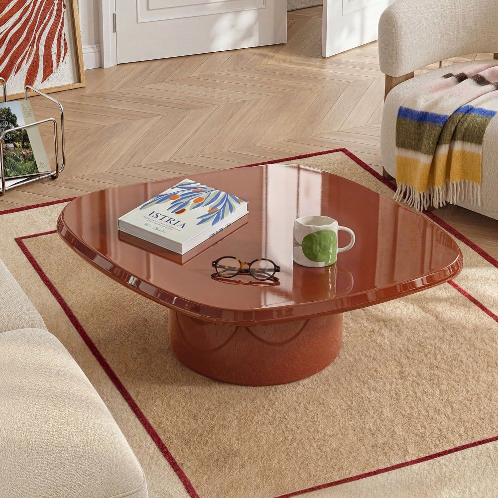 Habitat Table basse carrée laquage haute brillance - orange brique Orange 90x30x90cm