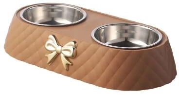 Uplifted Goods Bowtie Double Pet Bowl For Food And Water brown