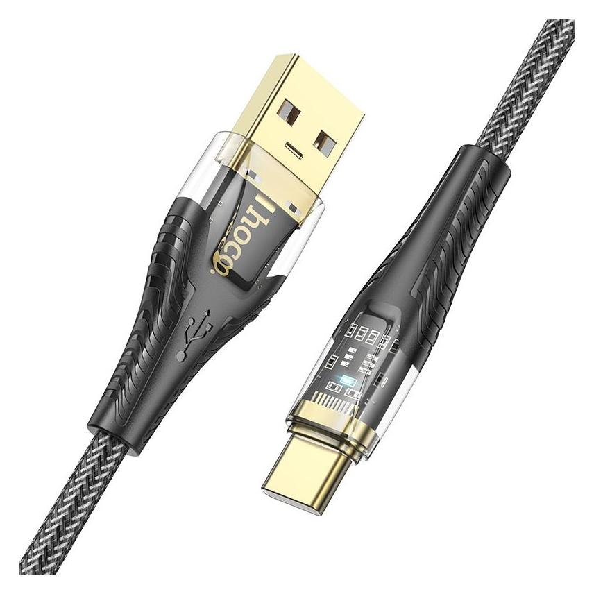 Hoco Cable Cable USB A to USB C 2,4A 1,2 m U121 black transparent (1.20 m, USB 2.0, 60 W) (59207425)