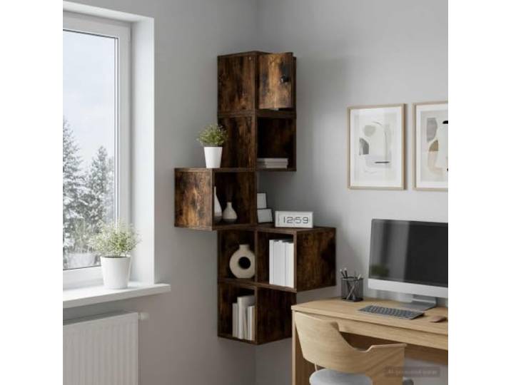 IBUQDDV Wand-Eckregal Raucheiche 48x48x120 cm Holzwerkstoff Eckboard Multifunktional, wandmontiert, stabil, pflegeleicht, modernes Design