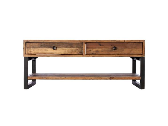 Table basse double plateau 2 tiroirs en bois recyclé 120x70cm