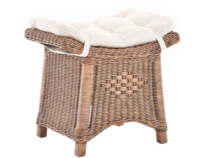 Krines Home Sitzhocker Fußhocker Stabiler Sitz-Hocker/Schemel aus echtem Rattan mit Kissen
