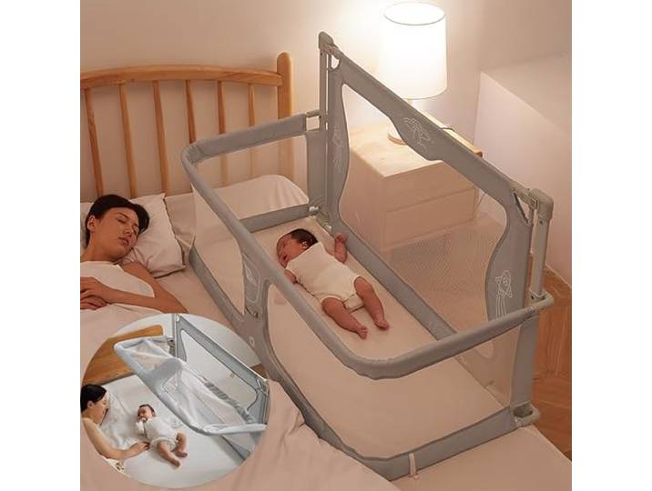 3 in 1 Beistellbett Baby, 120x50cm, Babywiege, Kinderbett Babybett Kinderreisebett Stubenwagen Baby beistellbett Baby boxspringbett,mit Moskitonetz,der auf das Bett gestellt Werden kann ( Color : Crea