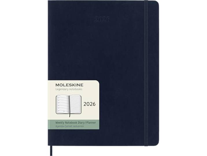 Moleskine Agenda Hebdomadaire\, Agenda Hebdomadaire 2026 12 Mois Avec Espace Pour Notes\, Avec Couverture Souple et Fermeture Élastique\, Format XL 19x25\, Couleur Bleu