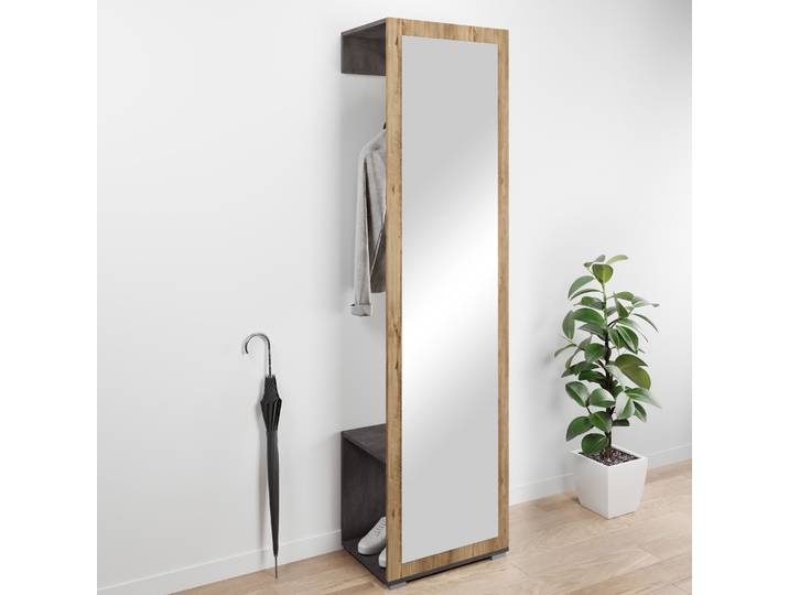 Garderobenschrank GOODPRODUCT Paris , braun (matera anthrazit, kastatnien breslau), B:50cm H:190cm T:35cm, Schränke, Garderobenschrank, moderne Garderobenschrank 190cm, mit Kleiderstange und Frontspiegel