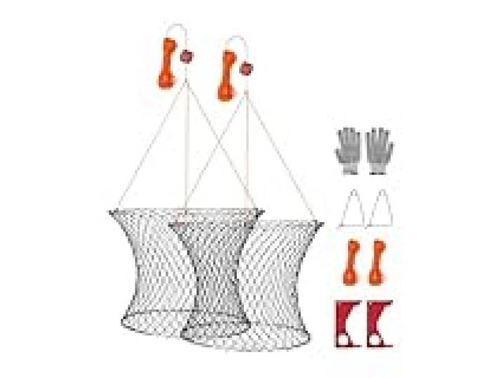 VEVOR Nasse à Écrevisses Pliable, Piège à Crabes 60 cm en Haut et 50 cm en Bas, pour Pêche aux Crustacés Crevettes Poissons Quai Étang Bateau, en Filet Nylon avec Fond en Treillis Métallique, 2PCs