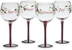 Pfaltzgraff Set of 4 Winterberry Sentiments Wine Glasses - 13-oz