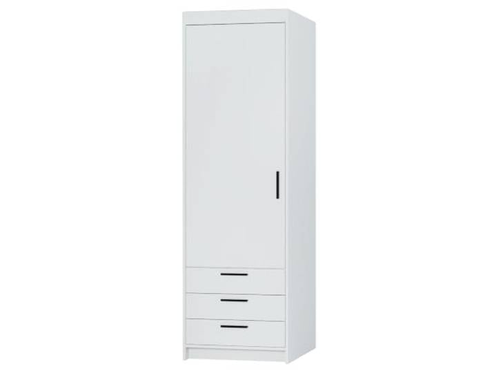 AXLIVING Kleiderschrank Schrank Weiß Storicos 1D3S 59,9cm Modern Einfache Montage: Geliefert in 2 Paketen mit klarer Anleitung und Montagematerial. Melaminbeschichtete Kanten.