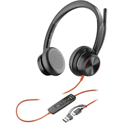 HP Poly Blackwire 8225 + USB-C/A-Adapter (Kabelgebunden, USB-C, Zoom), Office Headset, Schwarz