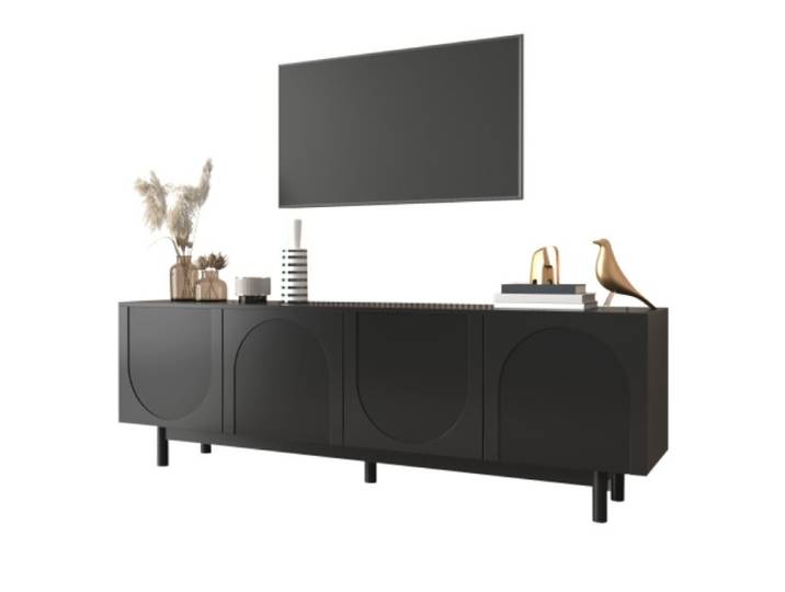 Meuble TV salon Noir moderne 175x38x56 cm tablettes ajustables lowboard de luxe
