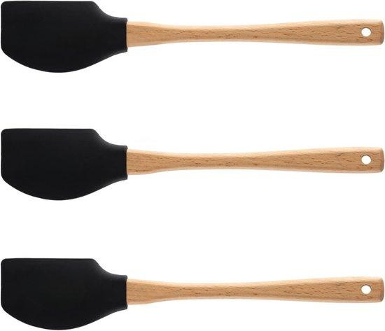 Famanu siliconen spatelsset - 3-delig, hittebestendig met houten handgrepen - zwart
