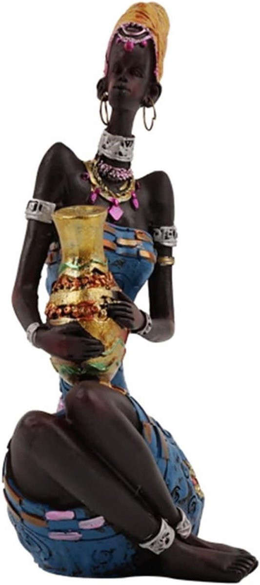 Handgeschilderd Afrikaans Vrouw Beeld - Tribal Art Figuur voor Huisdecoratie - Bruin