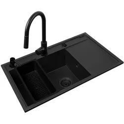 Pyramis, Spülbecken, Zestaw - Zlewozmywak CAMEA (79x50) 1B 1D L + Bateria IDEA Black Edition - 070168402BE - Volc (50 cm, 79 cm)