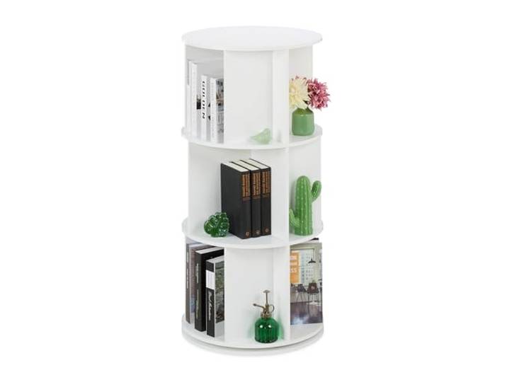 Relaxdays Petite bibliothèque rotative\, pour Vos bouquins\, 15 Compartiments\, 3 Niveaux\, HxD : 104 x 50 cm\, MDF\, Blanche