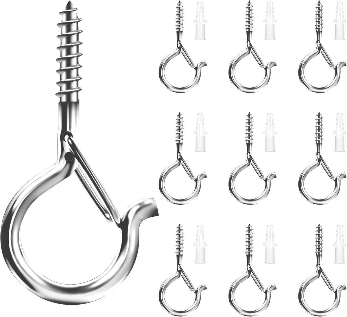30x Schroefhaken RVS met Plug - Zwarte Wandhaken voor Buiten & Binnen