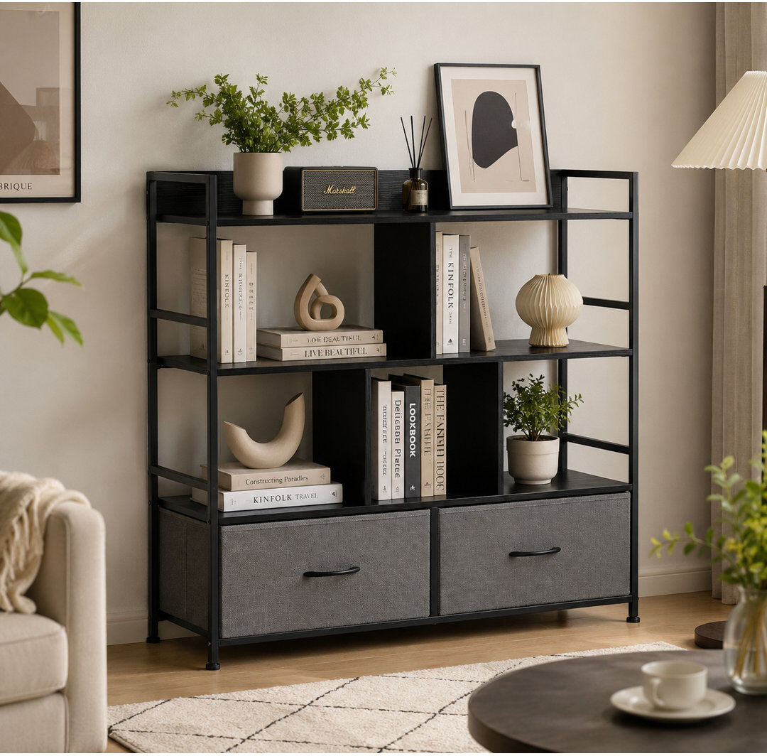 Rio 97 cm H x 100 cm W Steel Book Cabinet Bookcase Deep Grey 97cm H X 100cm W X 30cm D