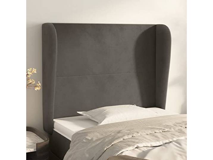 KTHLBRH Kopfteil mit Ohren, dunkelgrau, aus weichem Samt, 93 x 23 x 118/128 cm, mit stabilen Holzbeinen und verstellbarer Höhe für Rückenunterstützung, ideal zum Lesen des Fernsehers, klassisches