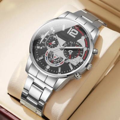 Quick Pick Pro Prestige Three Dial Quartz Business Watch With Calendar For Men silver No Box