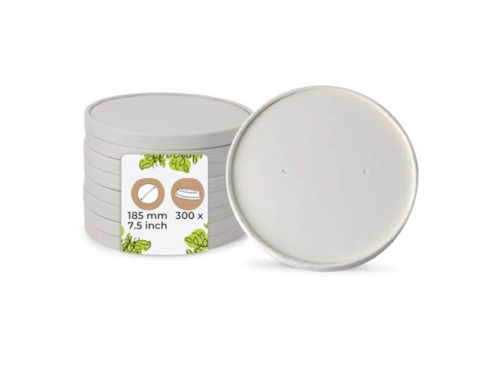 BIOZOYG Pappdeckel Suppenbecher 300 Stück Ø 185 mm Weiß - Deckel beschichtet für Suppenterrine Einweg - Kartondeckel Membrandeckel für Suppenschale to go Salatschale Terrine Luftlöcher Takeaway