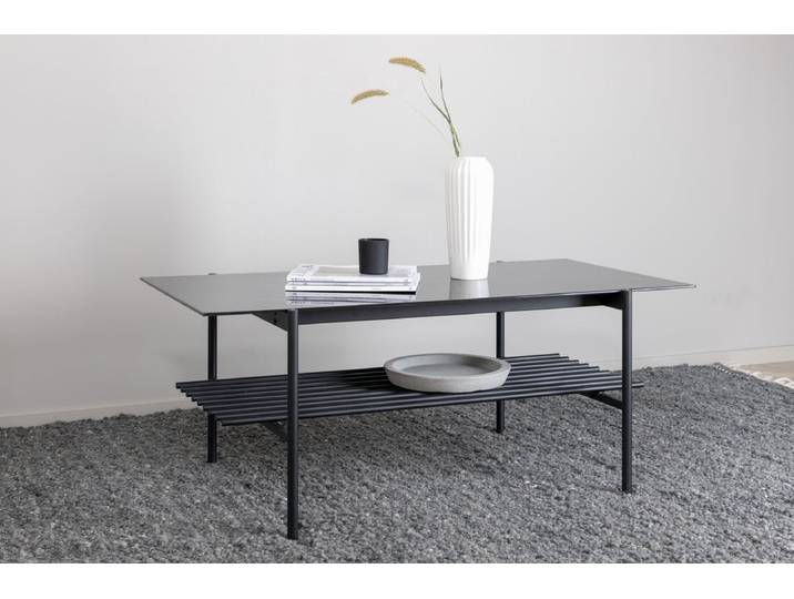 Couchtisch Staffan - in schwarz mit Glasplatte - Schwarz - Luxusbetten24