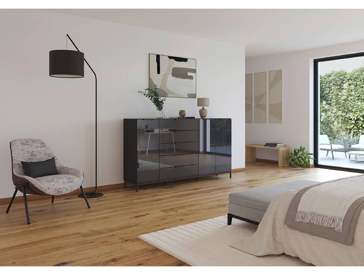 Sideboard Flipp Glas mit Gestell 111 cm 199cm Schwarz/Graphit