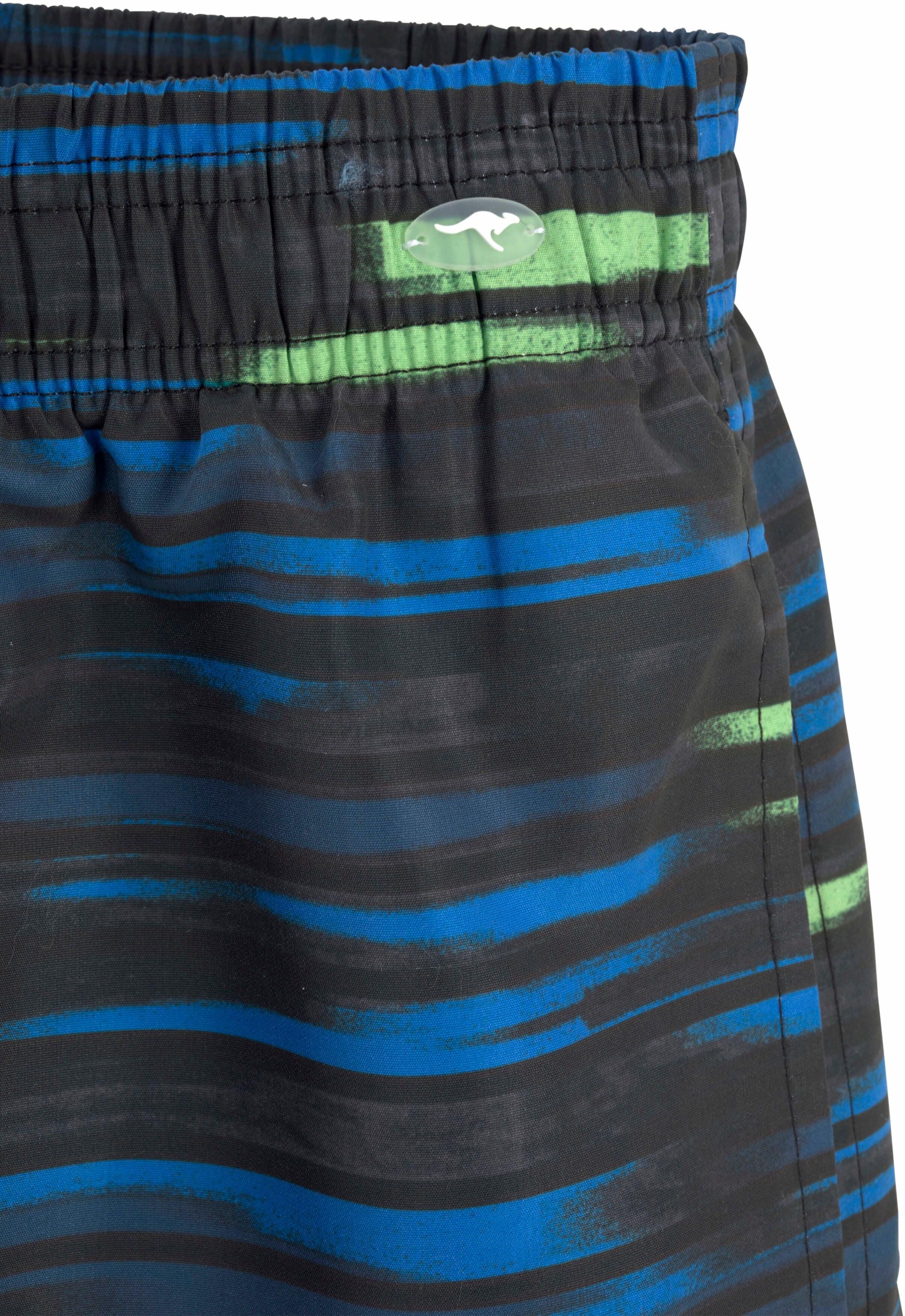 Badeshorts KANGAROOS, Herren, Gr. L (52), N-Gr, blau (marine, lime), Polyester, gestreift, Badehosen Badeshorts, im modischen Design marine, lime L (52), N-Gr