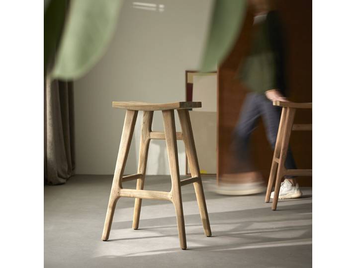 Barhocker aus massivem, recyceltem Teakholz - Natur - Teak
