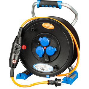 as-Schwabe Kabeltrommel Xperts, PRCD-S, für außen IP44, 3x Schutzkontaktsteckdosen, Kabeltyp H07BQ-F 2,5 mm², 40 m