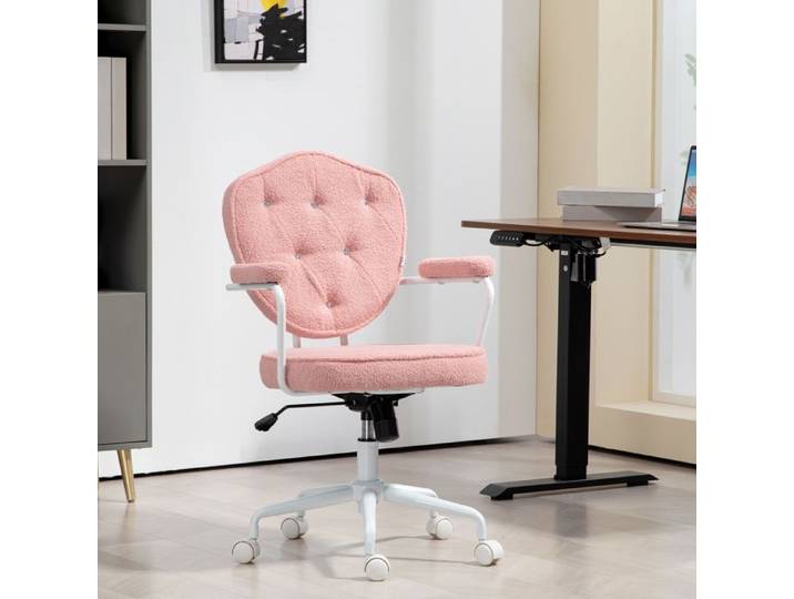 LPOSPI Fauteuil de bureau ergonomique pivotant dossier rembourré tissu bouclette rose 63×61 5×101 cm